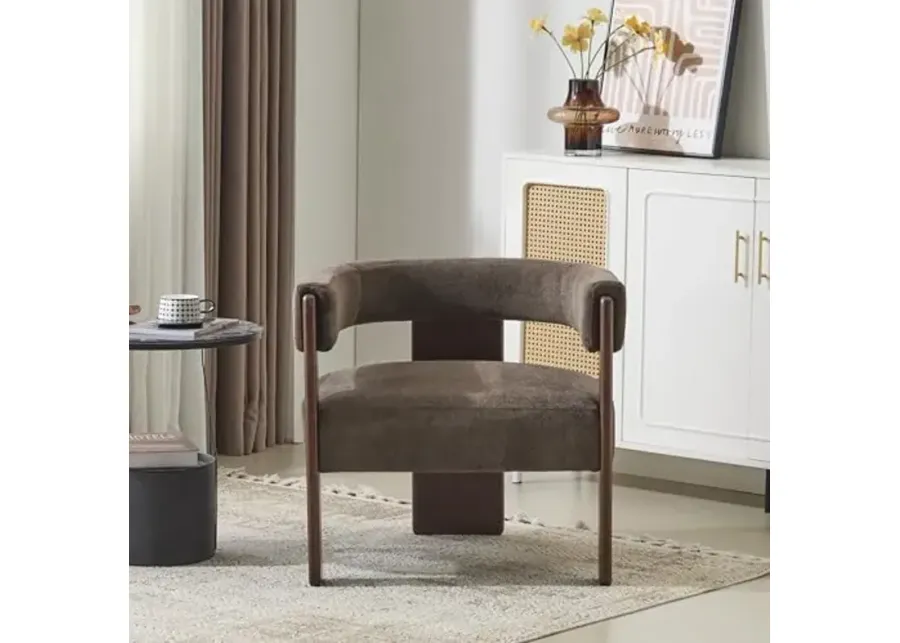 Christopher Knight Home Nettie Modern Accent Chair for Living Room, Velvet Fabric Single Lounge Sofa Chair with Wooden Frame, Comfy Reading Chair for Bedroom, Lounge Armchair with Cushion, Dark Brown-Dark Brown