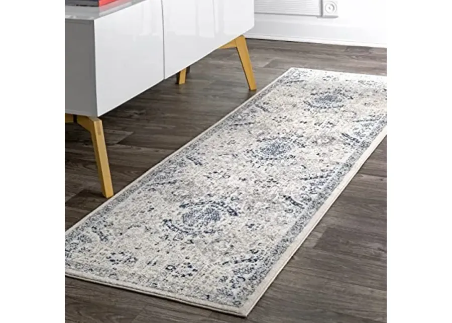 nuLOOM Minta Vintage Transitional Area Rug - 2x8 Runner Rug Transitional Blue/Off-White Rugs for Living Room Bedroom Dining Room Entryway Hallway Kitchen-Blue