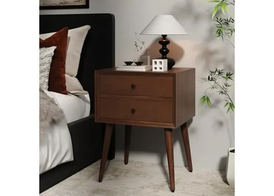Christopher Knight Home Acacia Wood Nightstand Side Table, Accent Bedside End Table, Storage with 2 Drawers, Mid-Century Nightstand with Solid Wood Leg for Bedroom Dorm and Small Space, Brown-Brown