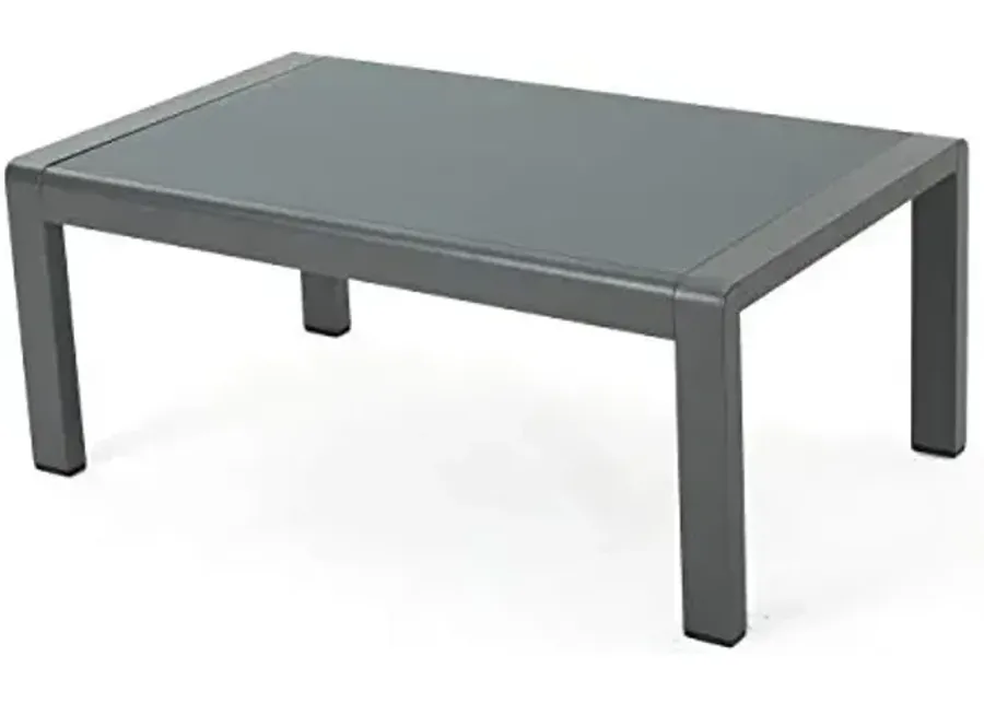 Christopher Knight Home Cape Coral Outdoor Aluminum Coffee Table with Tempered Glass Table Top, Grey-Grey