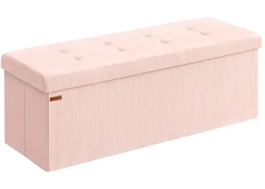 SONGMICS MAZIE Collection - Storage Ottoman Bench, Foldable Foot Rest, 15 x 43 x 15 Inches, End of Bed Bench, Storage Chest, Load 660 lb, Living Room, Bedroom, Entryway, Jelly Pink ULSF604R01-Jelly Pink