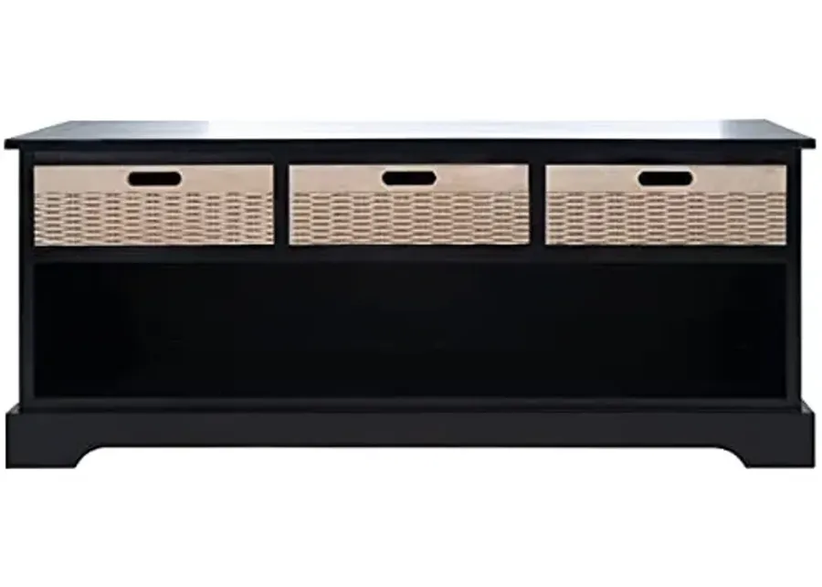 SAFAVIEH Home Collection Landers Black 3-Drawer Storage Bench (Fully Assembled) BCH5701B-Black