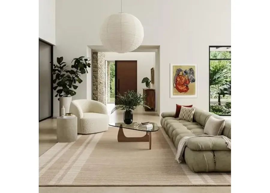Rugs USA Virgo Striped Reversible Wool Area Rug, 5x8, Natural-Virgo Natural
