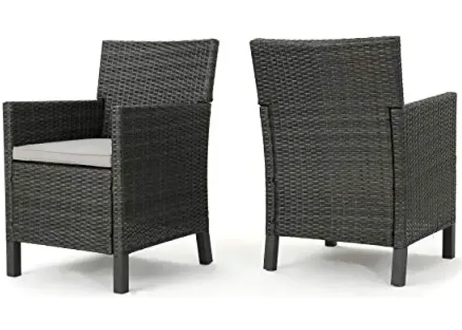 Christopher Knight Home Cypress Outdoor Wicker Dining Chairs with Water Resistant Cushions, 2-Pcs Set, Grey / Light Grey / Dark Grey-Grey, Light Grey, Dark Grey