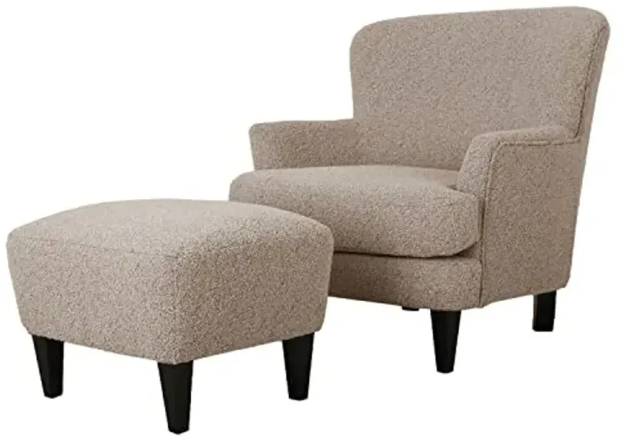Christopher Knight Home Winnie Boucle Upholstered Wingback Club Chair and Ottoman Set, Birch Wood Legs, Living Room Accent Armchair with Footrest, Bedroom/Reading Room, Warm Stone Gray+Matte Black-Warm Stone Gray+matte Black