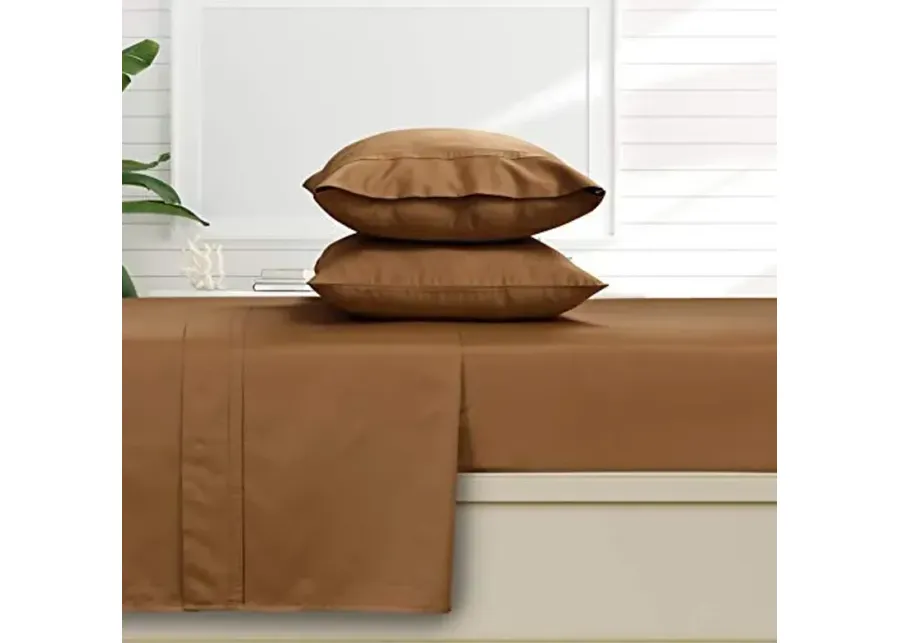 Tribeca Living Cal King Fitted Sheet, Soft Egyptian Cotton Sateen Solid Sheets, Extra Deep Pocket, 500 Thread Count, Luxury Bedding, Cafe-Caf