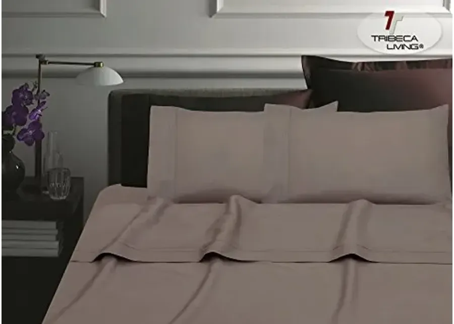 Tribeca Living California King Bed Sheet Set, Crisp and Smooth Cotton Percale Solid Sheets and Pillowcase Set, Extra Deep Pocket, 300 Thread Count, 4-Piece Luxury Bedding, Coffee-Coffee