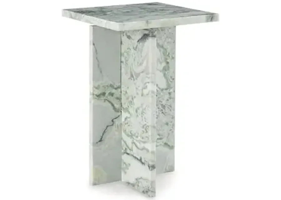 Signature Design by Ashley Deaconwell Contemporary Marble Accent Table, White & Light Green-White, Green
