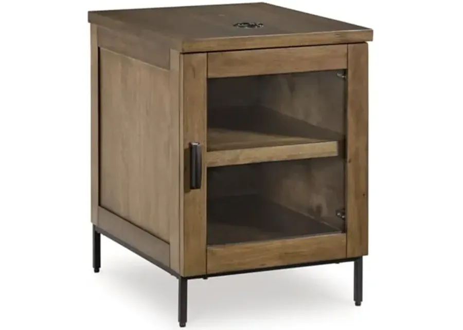 Signature Design by Ashley Torlanta Contemporary Chairside End Table with 1 Door, 1 Shelf and Wireless Charging, Light Brown & Black-Light Brown & Black