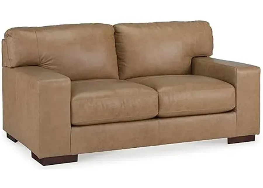 Signature Design by Ashley Lombardia Contemporary Leather Match Loveseat, Light Brown-Light Brown