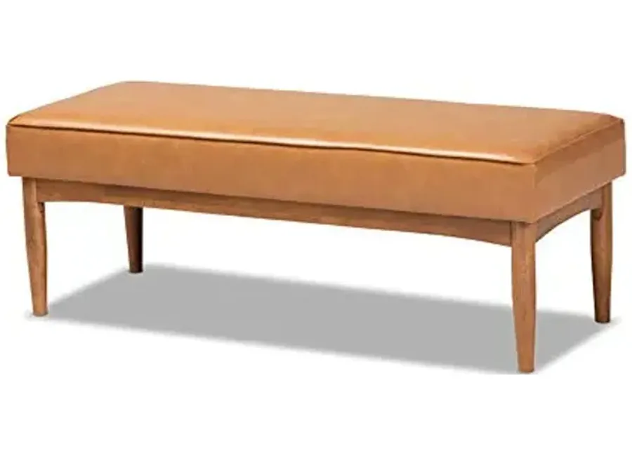 Baxton Studio Arvid Mid-Century Modern Tan Faux Leather Upholstered and Walnut Brown Finished Wood Dining Bench-Brown