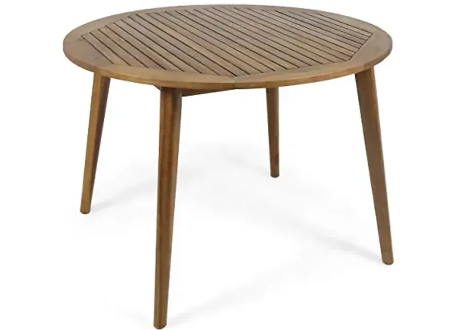 Christopher Knight Home Nick Outdoor Acacia Wood Round Dining Table, Teak Finish-Teak Finish