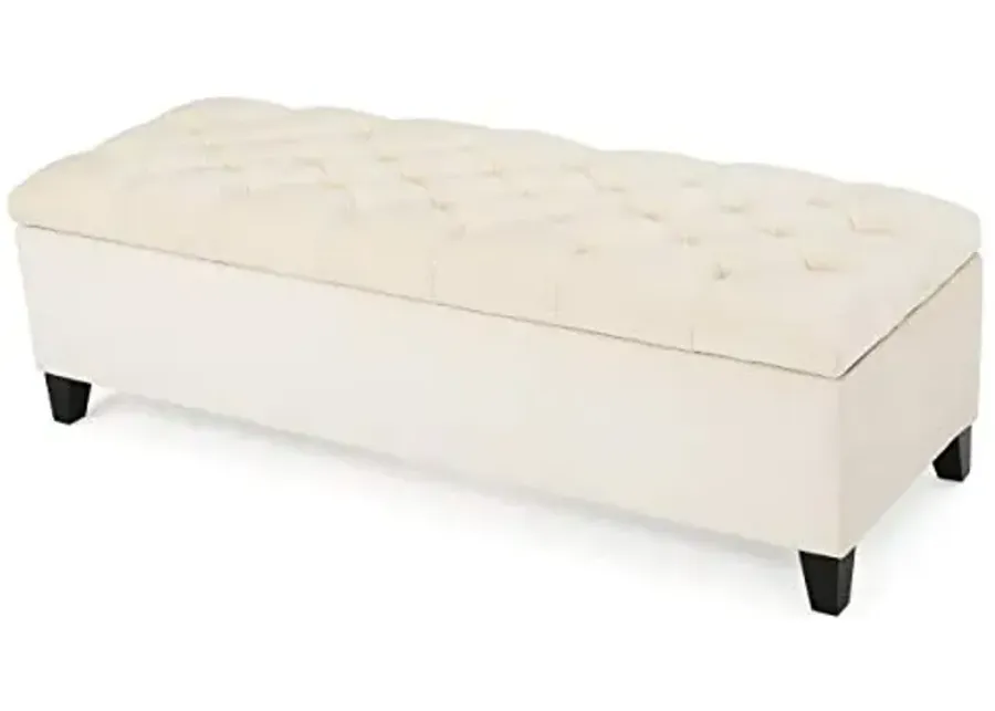 Christopher Knight Home Ottilie Velvet Storage Ottoman, Ivory 17.5é¥æ»µ x 51.0é¥æ¼ x 17.00é¥æ»º-Ivory