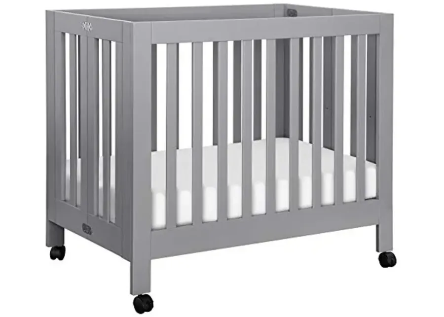 Babyletto Origami Mini Portable Folding Crib with Wheels in Grey, 2 Adjustable Mattress Positions, Greenguard Gold Certified-Grey