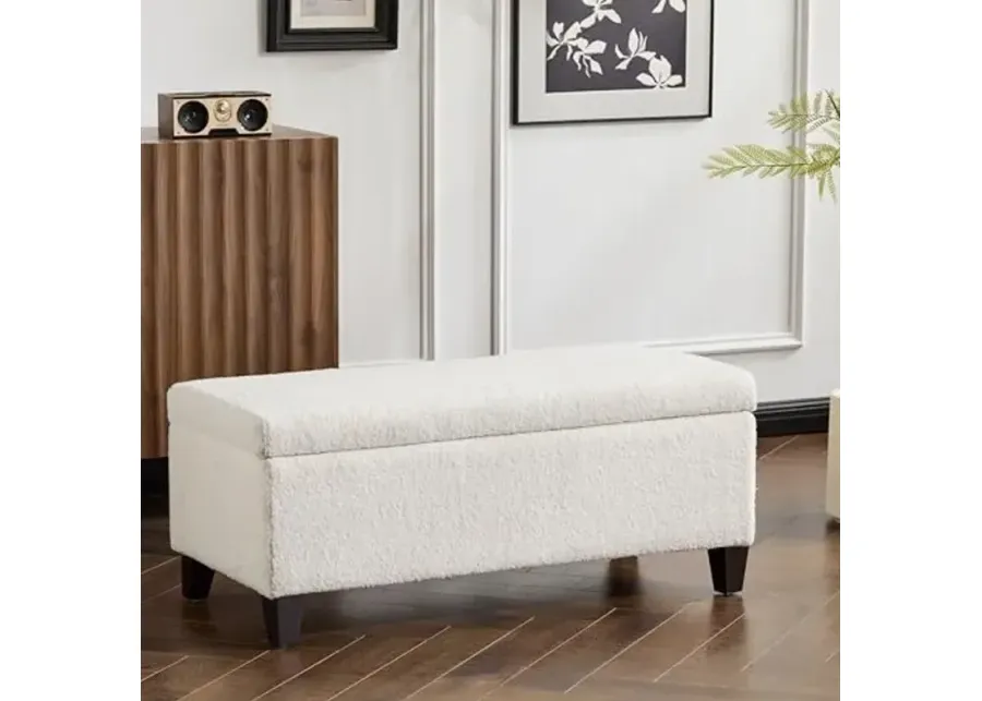 Christopher Knight Home Vayne Boucle Storage Ottoman, Rectangular Ottoman Bench, Birch Wood Legs, Upholstered Ottoman with Storage, Foot Rest Bench for Living Room, Entryway and Bedroom, White-39