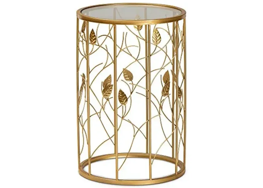 Baxton Studio Anaya Modern and Contemporary Glam Brushed Gold Finished Metal and Glass Leaf Accent End Table-Gold