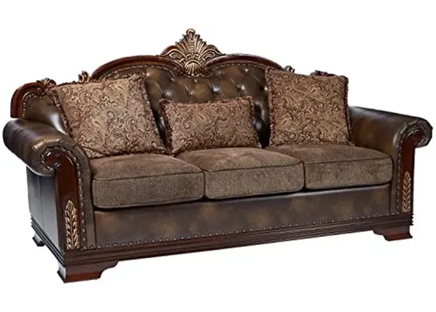 Homelegance Croydon Traditional Two-Tone Sofa, 86"W, Brown PU Leather-Brown Pu Leather