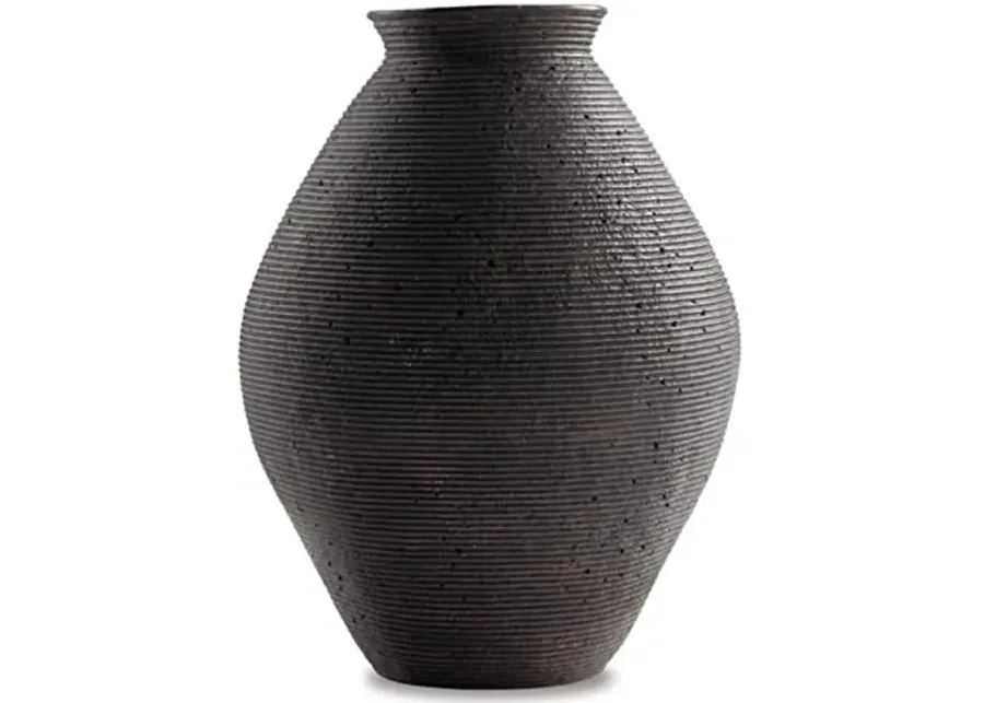 Signature Design by Ashley Hannela 17" Modern Distressed Polyresin Vase, Antique Brown-Dark Brown