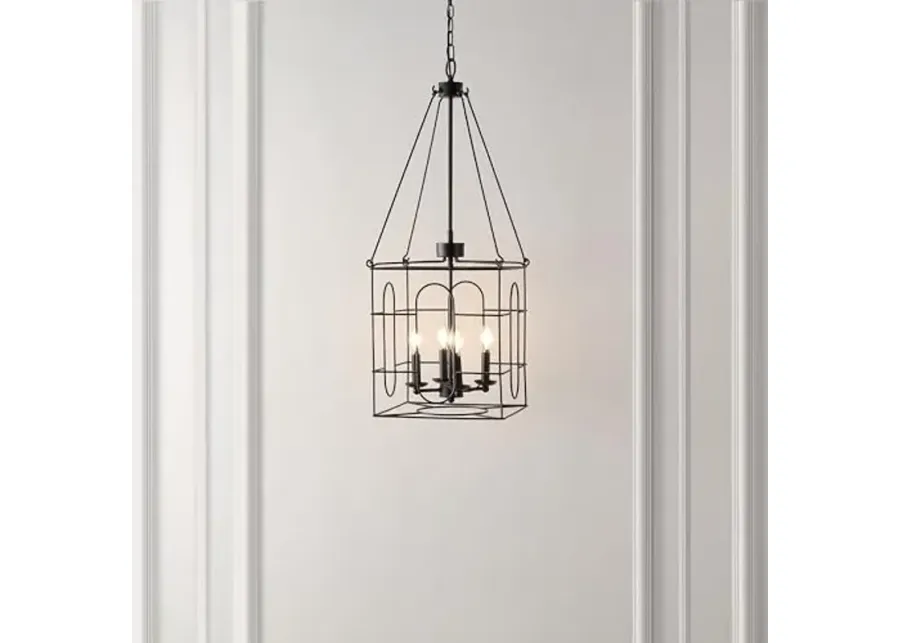 SAFAVIEH Lighting Collection Flatbush Black 4-Light Hanging Adjustable Chandelier Light Fixture (LED Bulbs Included)-Black