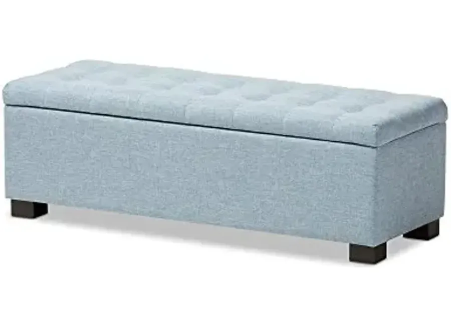 Baxton Studio Orillia Modern and Contemporary Light Blue Fabric Upholstered Grid-Tufting Storage Ottoman Bench-Blue