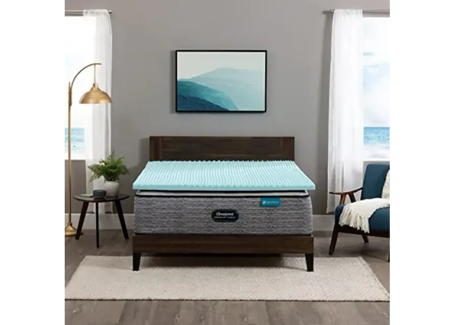 Beautyrest Cool Wave Convoluted Pressure-Relieving Memory Foam Mattress Topper, King, 2-Inch, Blue-75
