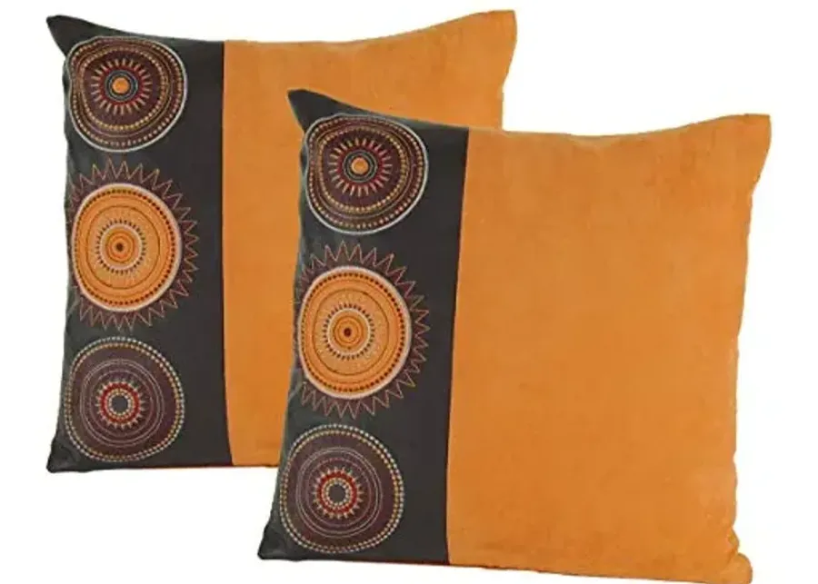 Wayborn Multi Color Medallions Decorative Pillow, Orange 17"X17" (One Pair)-Multicolor