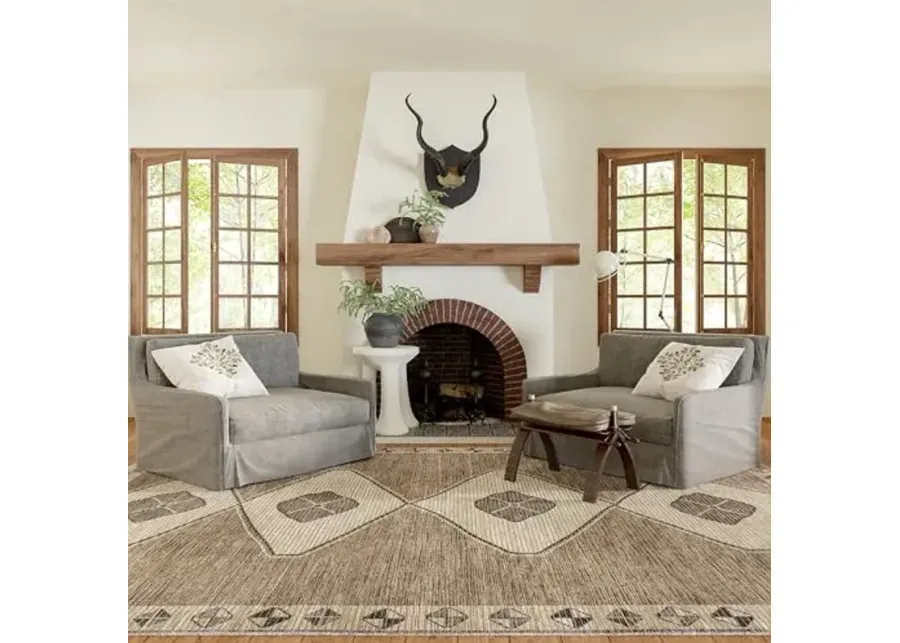 Rugs USA Fennel Diamond Machine Washable Area Rug, 10x13, Light Brown-Light Brown