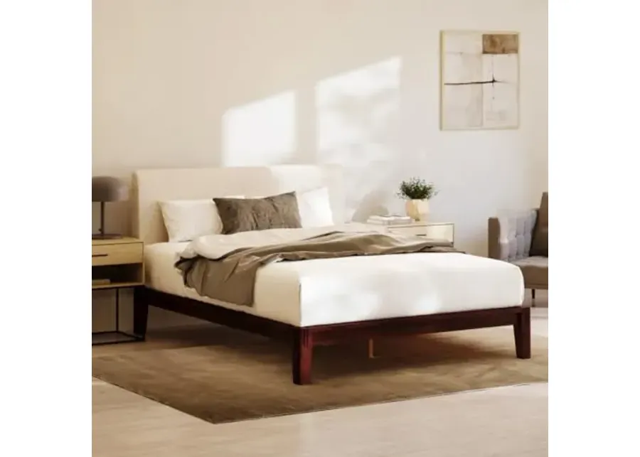 Nectar Bamboo Platform Bed Frame & Upholstered Headboard - Twin - Walnut/Linen - Floating Center Support Legs - 12é¥?Height - Easy Tool Free Set Up - Sturdy Wooden Slats - Holds Up To 500 lbs