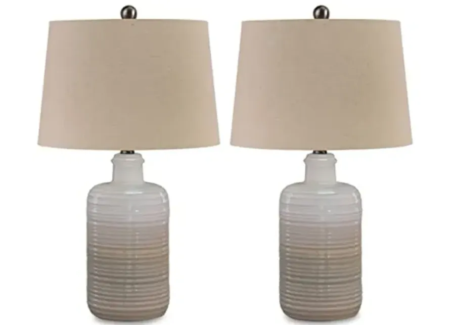 Signature Design by Ashley Marnina 25.5" Neutral Ceramic Table Lamp Set, 2 Count, Taupe-Taupe