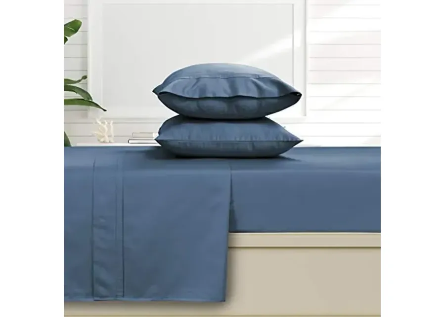 Tribeca Living 500 Thread Count Egyptian Cotton 6-Piece California King Sheet Set, Deep Pockets, Soft Sateen Weave, Midnight Blue-Blue