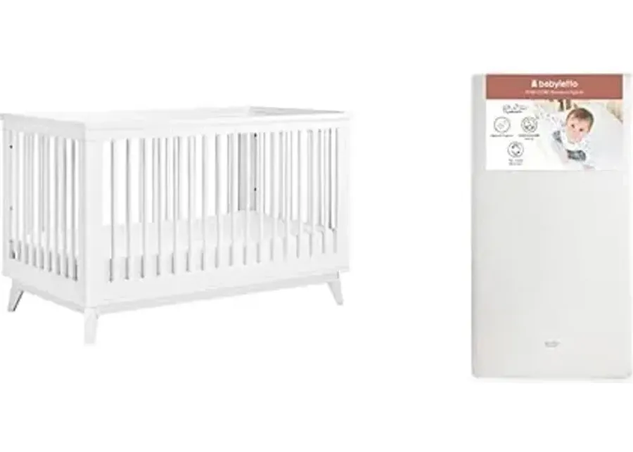 babyletto Scoot 3-in-1 Convertible Crib, White with Pure Core Crib Mattress