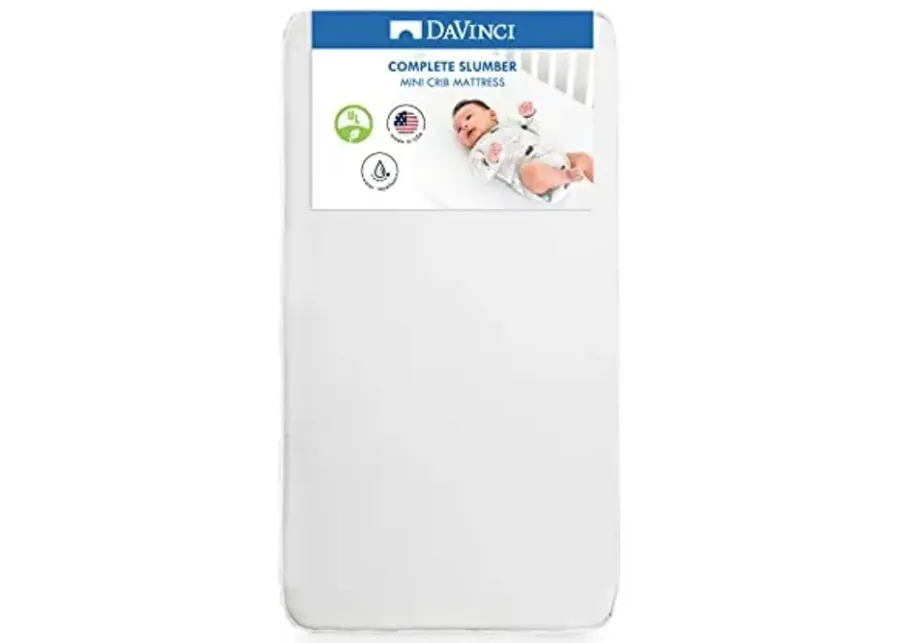 DaVinci Complete Slumber MINI Crib Mattress, Firm support, Lightweight, Waterproof, Greenguard Gold Certified-White