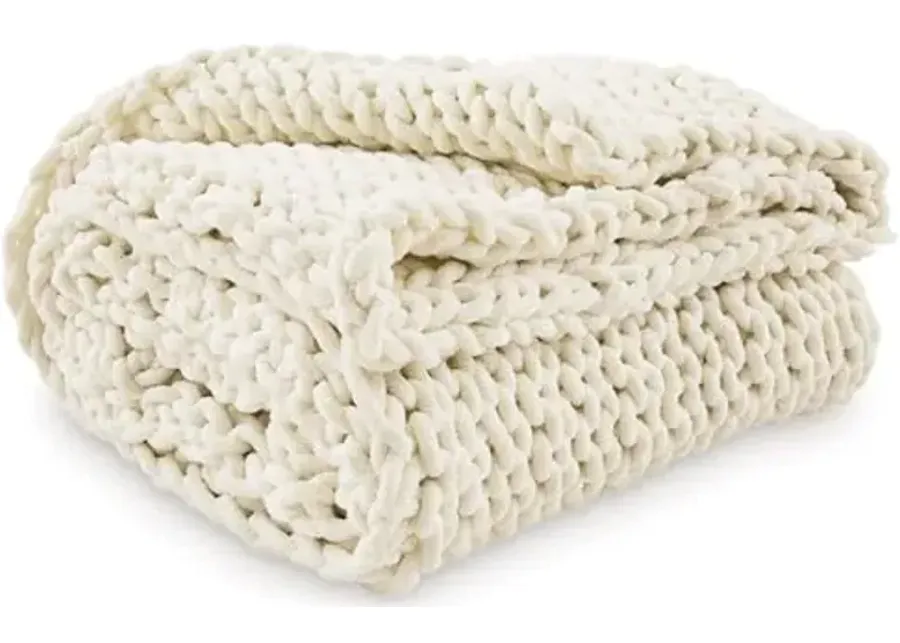 Signature Design by Ashley Chaddon Coastal Hand Knitted Throw, Beige-Beige