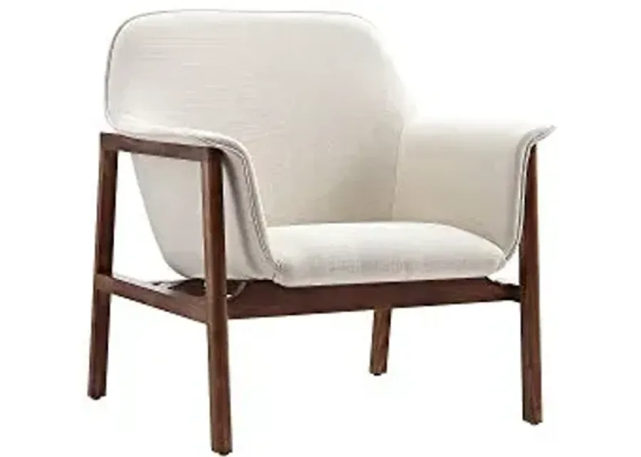 Manhattan Comfort Miller Mid Century Modern Accent Chair, Linen Weave Upholstery, Seamless Bucket Seat with Flared Arms, Ideal for Living Room, Bedroom & Office Use, Fully Assembled, Set of 1, Cream-Cream