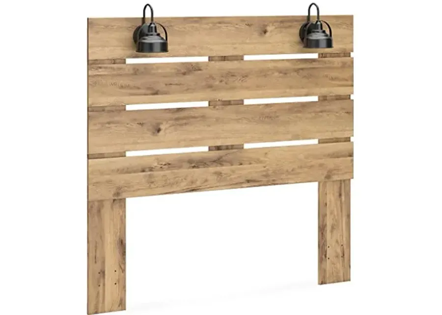 Signature Design by Ashley Larstin Rustic Panel Headboard with 2 Sconce Lights ONLY, Queen, Light Brown-Light Brown