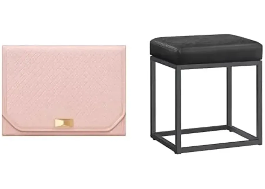 SONGMICS HOME Travel Jewelry Case, Ottoman Footstool, Rectangle Ottoman, Vanity Chair Stool, Footrest, UJBC196R01 and ULOM079B01