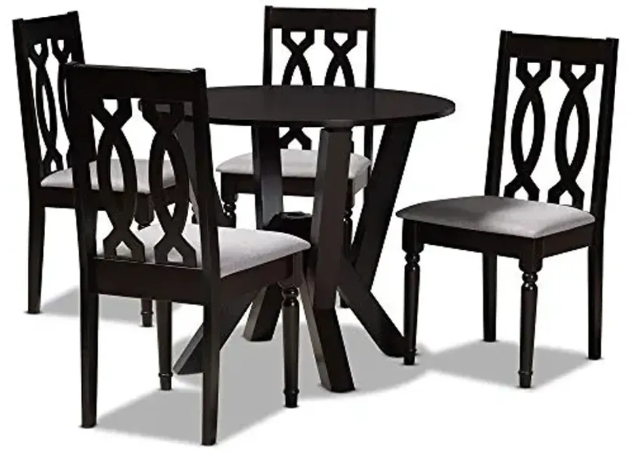 Baxton Studio Anise Modern and Contemporary Grey Fabric Upholstered and Dark Brown Finished Wood 5-Piece Dining Set-Grey