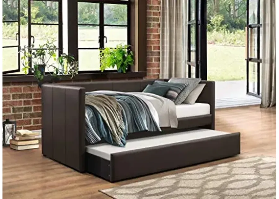 Lexicon Adeline Faux Leather Upholstered Daybed and Trundle, Twin, Brown-Brown
