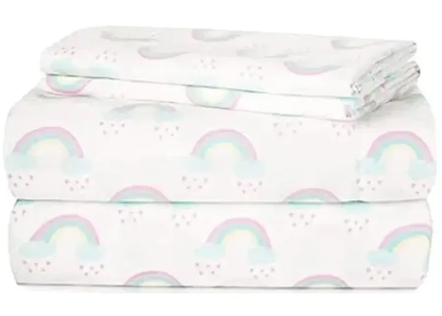 Heritage Kids 4 Piece Sheet Set, Including Fitted Sheet, Top Sheet and 2 Pillow Cases, Rainbow Print, Full-Rainbow