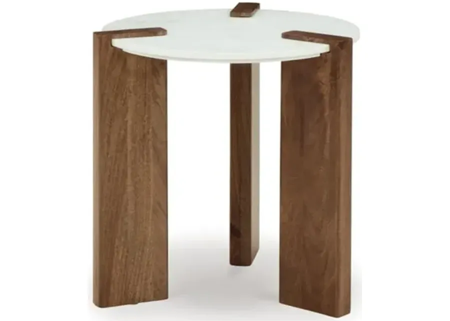 Signature Design by Ashley Isanti Modern End Table with Marble Top, White & Light Brown-White & Light Brown