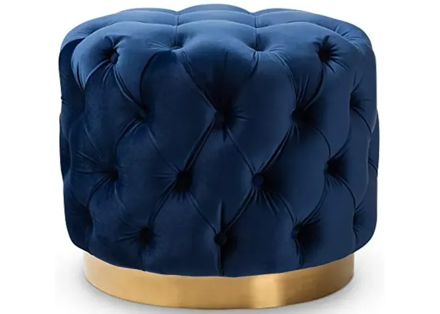 Baxton Studio Ottomans, One Size, Royal Blue/Gold-Royal Blue, Gold