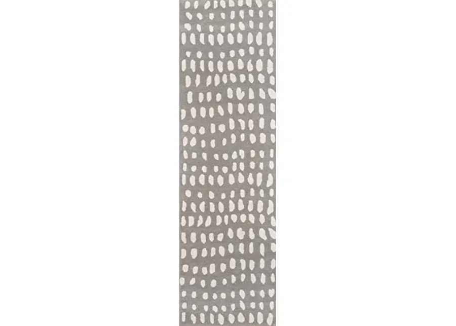 Novogratz by Momeni Delmar Boho Dots Hand Tufted Wool Area Rug, 2'3" X 8' Runner, Grey-Grey