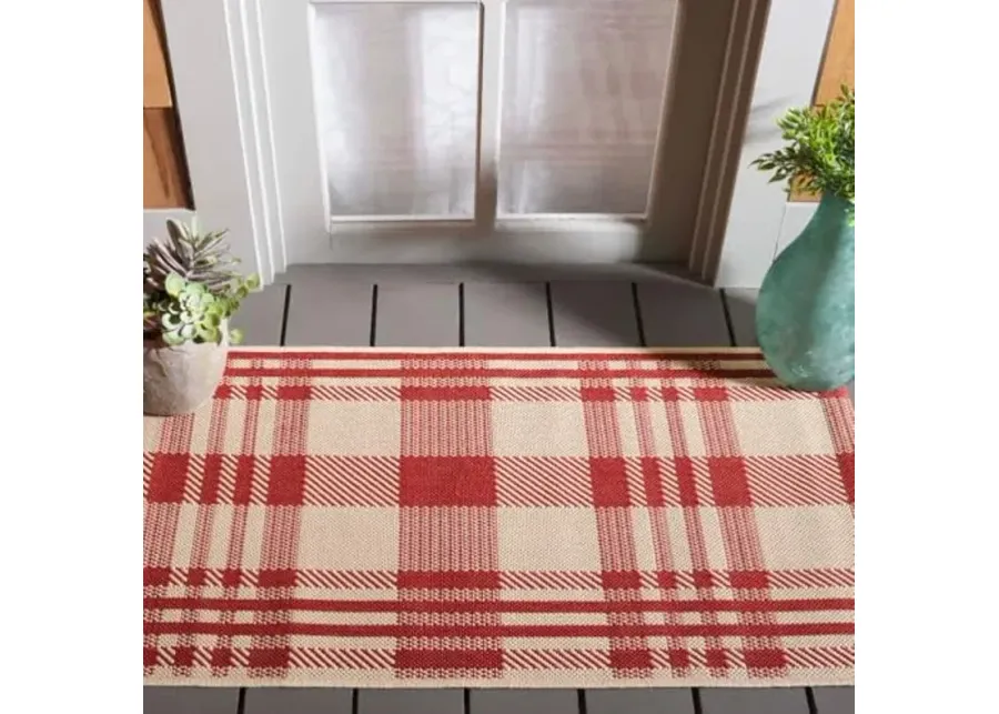 SAFAVIEH Front Door Mat Courtyard Collection Accent Rug - 2' x 3'7\-Red, Bone