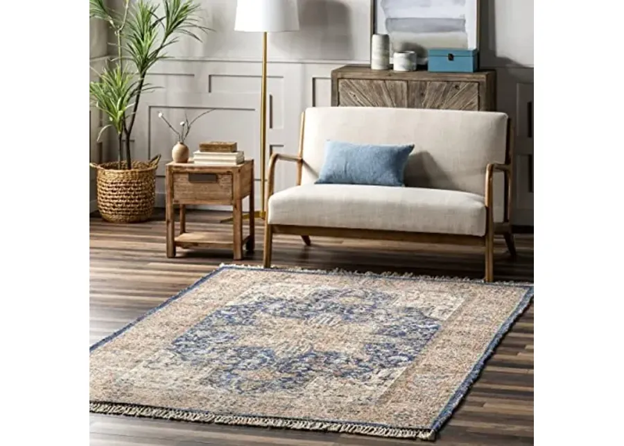 Rugs USA Lennox Persian Medallion Tassel Area Rug, 5x8, Blue-Blue