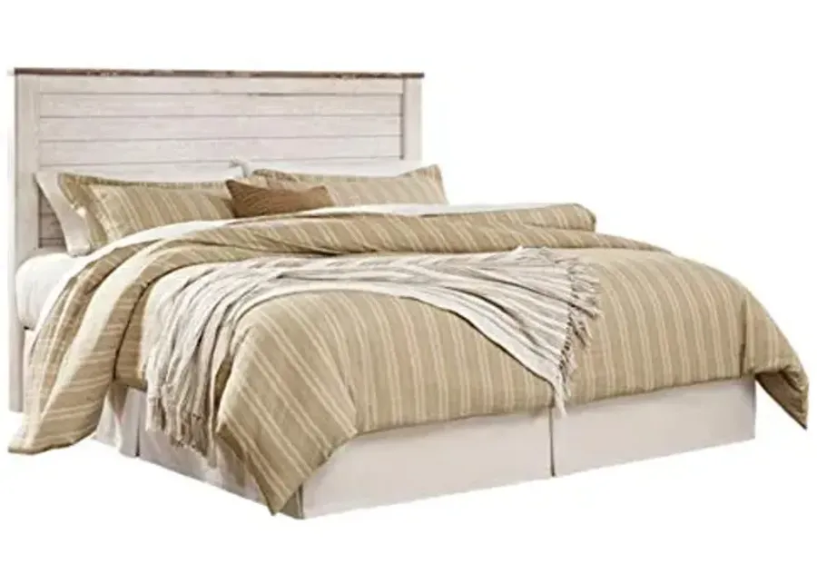 Signature Design by Ashley Willowton Cottage Farmhouse Panel Headboard ONLY, King/California, Whitewash-Off-White