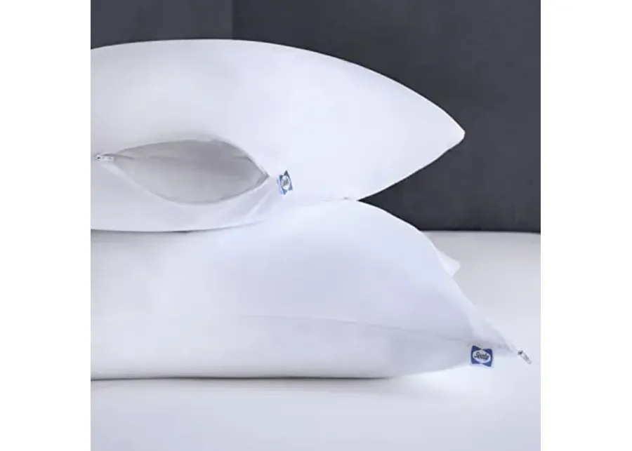 Sealy Performance 100% Cotton Breathable Moisture Wicking Fabric Machine Washable Zippered Pillow Protector, Standard/Queen Size, 2 Pack, White-White