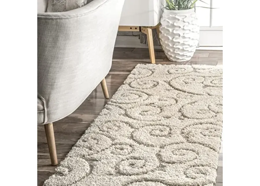 nuLOOM Maisha Contemporary Shag Runner Rug, 2' 8" x 8', Cream-32