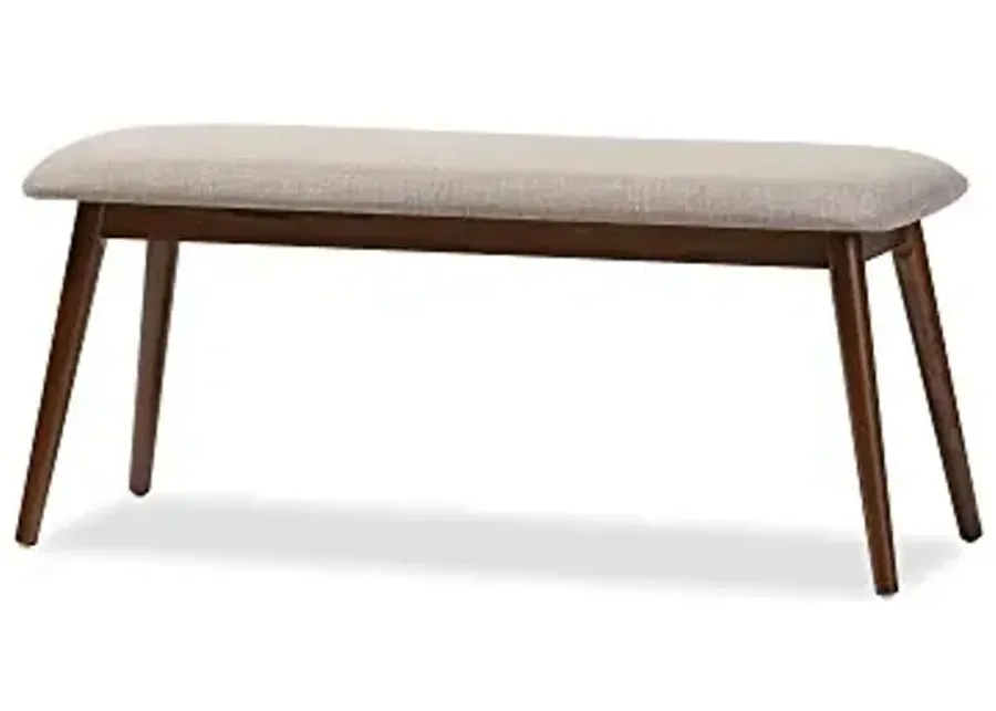 Baxton Studio Flora Mid-Century Modern Light Grey Fabric and Oak Medium Brown Finishing Wood Dining Bench-Light Grey