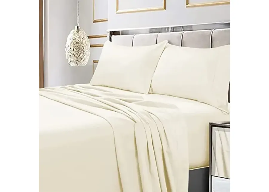 Tribeca Living 600 Thread Count Egyptian Cotton Sateen Extra Deep Pocket Sheet Set, Queen, Ivory-Ivory