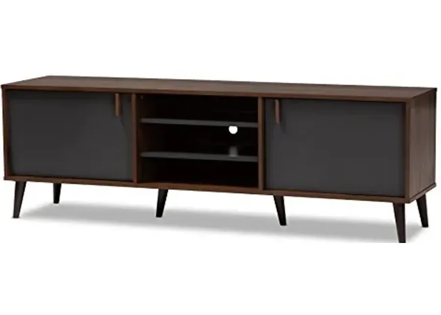 Baxton Studio Salubelle Tv Stand, Walnut Brown/Dark Grey-Walnut Brown, Dark Grey
